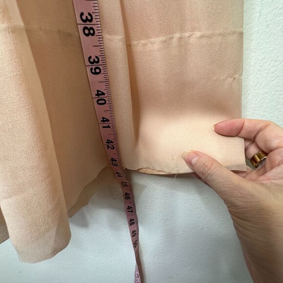 Vintage Size 15 Peach Chiffon Pleated Belted Sleeveless Dress Drape Neck BackZip - Picture 16 of 16